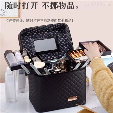 大容量韩国化妆包多功能小号方袋便携手提多层化妆品收纳盒简约箱