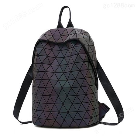 新款包盖背包男女通用夜光电脑双肩包女几何菱格双肩背包