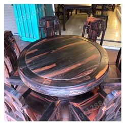 大红酸枝 交趾黄檀1.38m黑红料圆餐桌