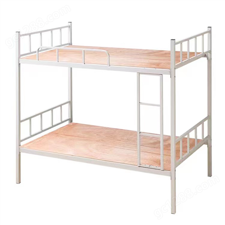 学校宿舍双层钢制铁架床 加厚灰白色防腐防锈带护栏双人床