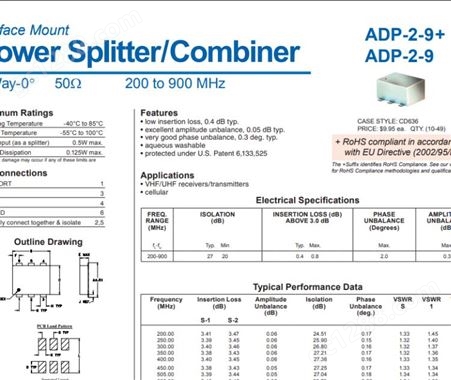 ADP-2-9+无源元件 信号调节 Mini-Circuits