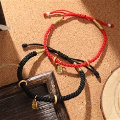 小福牌S925银镀金情侣手链一对小众设计感编织手绳本命年红绳礼物